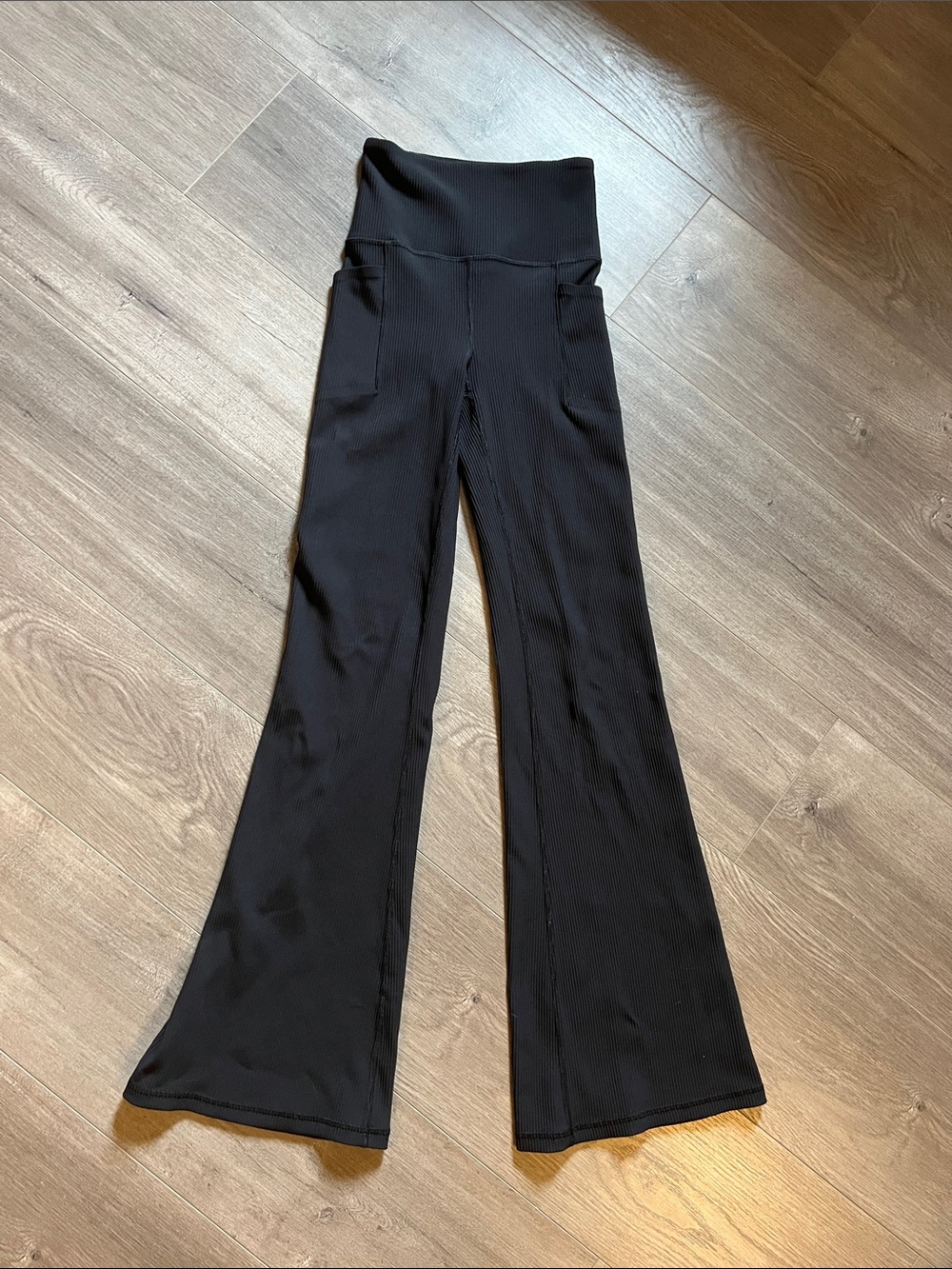 Athleta Black Ribbed Flare Yoga Pants